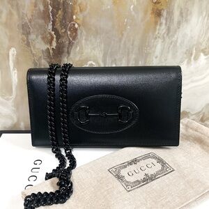 NWOT GUCCI Black Azalea Calfskin Horsebit 1955 Chain Wallet Crossbody